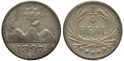 Гватемала 1/4 реала 1897 5 звезд, Испанское правление KM 162 серебро 112-865
