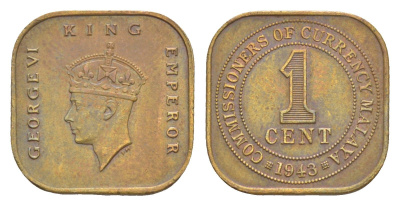 Малайя 1 цент 1943 KM 6 бронза 4644-862
