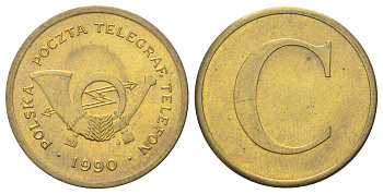 Польша телефонный жетон C 1990 диаметр 19 мм, вес 4,1 гр латунь UNC 4700-114