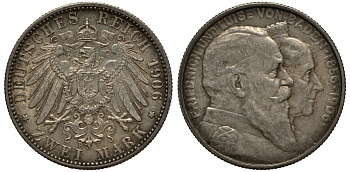 Баден 2 марки 1906 золотая свадьба Фридриха I и Луизы (1856-1906) J. 34, KM 276 серебро 3711-1814