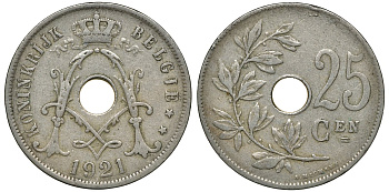 Бельгия 25 сантимов 1921 Belgie, Альберт I (1909-1934) KM 69 медно-никель 4681-1053