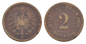 Германия 2 пфеннига 1875 A, Вильгельм I (1861-1888) KM 2, J. 2 медь 4647-846