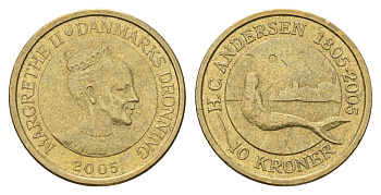 Дания 10 крон 2005 Сказка - Русалочка KM 900 алюминиевая бронза 119-915