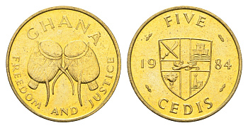 Гана 5 песев 1984 год-тип KM 26 латунь UNC 4666-613