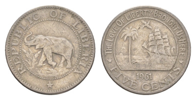 Либерия 5 центов 1961 KM 14 медно-никель 4659-451