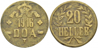 Немецкая Восточная Африка (Танзания) 20 геллеров 1916 T, Ost-Africa, малая корона, буквы LL острые Jaeger 724 b, KM 15a, WK 27 a латунь 5010-635