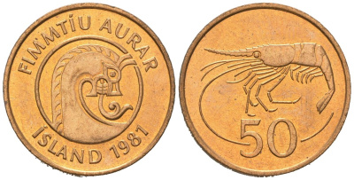 Исландия 50 эйре 1981 KM 26 бронза UNC 192-443