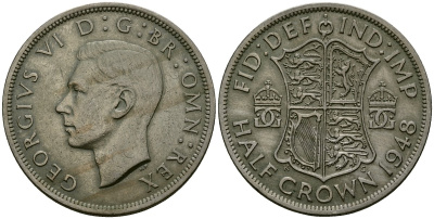 Великобритания 1/2 кроны 1948 Георг VI (1936-1952) KM 866, Spink 4101 медно-никель 4125-514