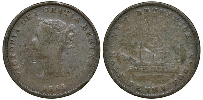 Канада 1/2 пенни 1843 Новый Брауншвейг (Нью-Брансуик) KM 1 медь 4132-1147