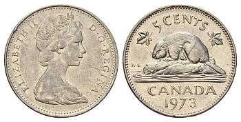 Канада 5 центов 1973 Елизавета II (1952-2022), бобр KM 60.1 никель 4689-365