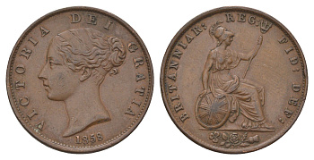 Великобритания 1/2 пенни 1858 Виктория (1837-1901) KM 726, Spink 3949 медь 3896-1044
