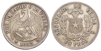 Чили 1 песо 1882 KM 142.1 серебро 1517-1023