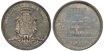 Швеция медаль/жетон 18-й век в честь Катарины Эренпрейс (урожд. Линрот), жены шведского государственного деятеля, ректора университета и нумизмата Карла Дидриха Эренпреуса, диаметр 34,8 мм., вес 16,0 гр.  серебро    00-809-18