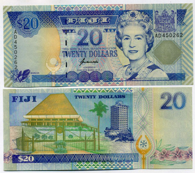 Фиджи 20 долларов ND (1996) Елизавета II (1952-2022), парламент, резервный банк Pick 99 b бумага UNC (пресс) 00-00