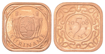 Суринам 5 центов 2008 тираж 1000 экземпляров KM 12b сталь плакированная медью BU 4625-325
