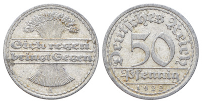 Германия 50 пфеннигов 1922 A KM 27, J. 301 алюминий 4700-955