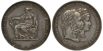 Австрия 2 флорина 1879 Серебряная свадьба Франца-Иосифа и Елизаветы Баварской KM M5, J. 369 серебро 413-6735