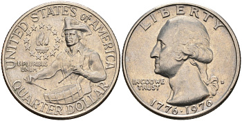 США 25 центов (квотер) 1976 D, 200 лет независимости (1776-1976), Вашингтон, барабанщик KM 204 медь плакированная медно-никелем 4586-356