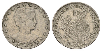 Бразилия 100 реалов (рейс) 1901 KM 503 медно-никель 218-444