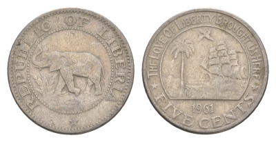 Либерия 5 центов 1961 KM 14 медно-никель 4659-445