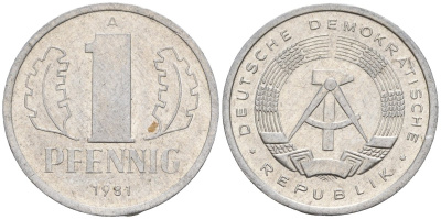 ГДР 1 пфеннииг 1981 A KM 8.2 алюминий 4596-555