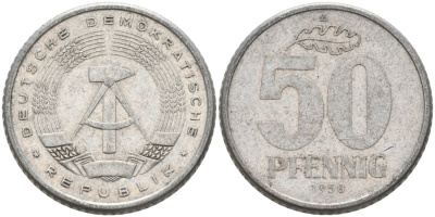 ГДР 50 пфеннигов 1958 А KM 12.1 алюминий 4571-644