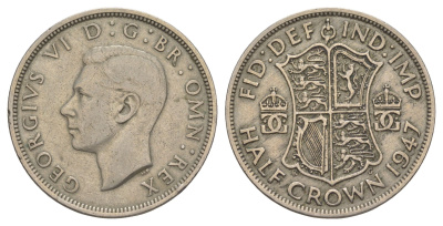 Великобритания 1/2 кроны 1947 Георг VI (1936-1952) KM 866, Spink 4101 медно-никель 4645-1021