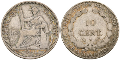 Французский Индокитай 10 сантимов 1895 KM 2a серебро 272-1335