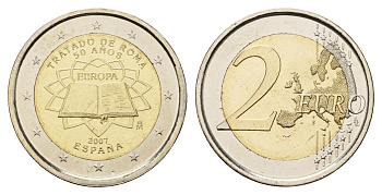 Испания 2 евро 2007 50 лет подписанию Римского договора KM 1130 биметалл UNC 1083-3-75