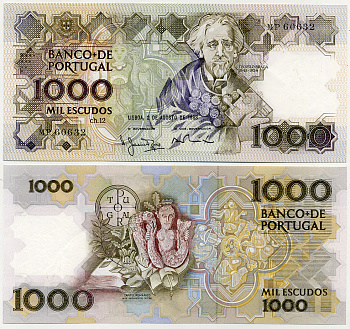 ПОРТУГАЛИЯ 1000 ЭСКУДО 1983 2 АВГУСТА 1983, ТЕОФИЛ БРАГА, МУЗЕЙНЫЙ АРТЕФАКТЫ Pick 181a бумага aUNC 8564-8-2