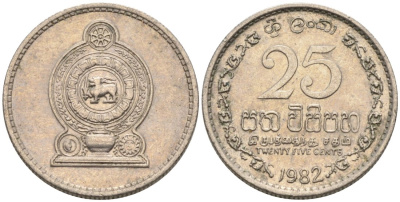 Шри-Ланка 25 центов 1982 KM 141.2 медно-никель 4567-267