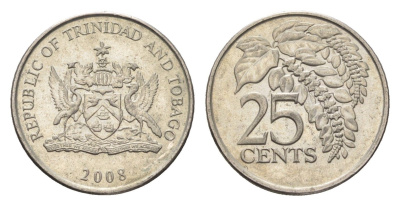 Тринидад и Тобаго 25 центов 2008 цветок дикая пуансеттия KM 32 медно-никель 4664-712