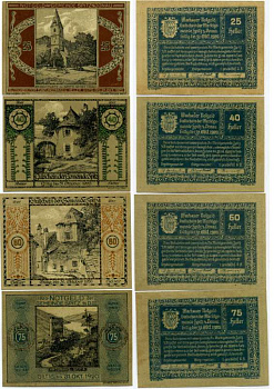 Австрия, Шпиц-ан-дер-Донау набор из 4 банкнот 25, 40, 60, 75 геллеров 1920 31 октября 1920, нотгельд, рынок в районе города Кремц, земля Нижняя Австрия   бумага  UNC (пресс) 7555-28-1-1