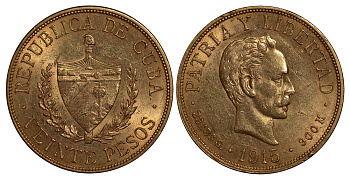 Куба 20 песо 1915 Хосе Марти KM 21 золото 00-000-00