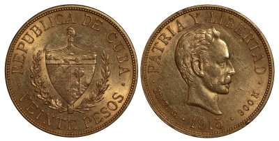 Куба 20 песо 1915 Хосе Марти KM 21 золото 00-000-00