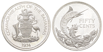 Багамские острова (Багамы) 50 центов 1974 KM 64 медно-никель PROOF 3896-314