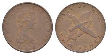 Остров Мэн 2 пенса 1976 PM, Елизавета II (1952-2022) KM 34 бронза 4652-735