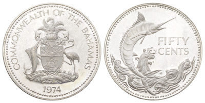 Багамские острова (Багамы) 50 центов 1974 KM 64 медно-никель PROOF 3896-314
