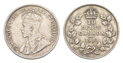 Канада 10 центов 1913 Георг V (1910-1936) KM 23 серебро 4655-445