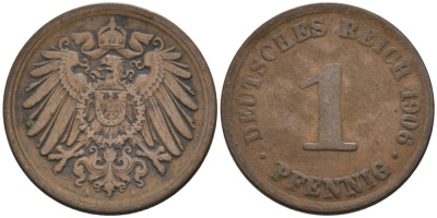 Германия 1 пфенниг 1906 A KM 10, J. 10 медь 4567-1226