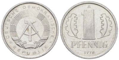 ГДР 1 пфенниг 1978 A KM 8.2 алюминий 201-521