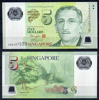 Сингапур 5 долларов 2007-2023 Pick?47 c пластик UNC (пресс) 7202-41-3