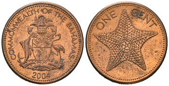 Багамские острова 1 цент 2004 KM 59a цинк плакированная медью 192-412