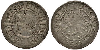 Померания, Дамм 1 шиллинг 1492 Богуслав X (1478-1523), вес 1,26 гр. серебро 1516-913