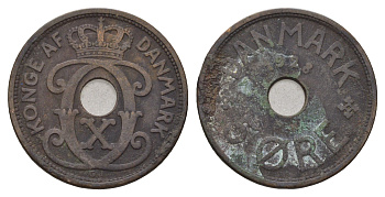 Дания 5 эре 1928 N, Кристиан X (1912-1947) KM 828 бронза 4700-832