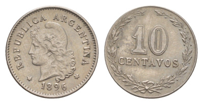 Аргентина 10 сентаво 1896 KM 35 медно-никель 1519-814