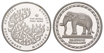 Таиланд медаль к нумизматической выставке в Новой Зеландии "Тайский Слон" 1990 тираж 300 экземпляров, экземпляр продавался только на выставке в 1990, Тайский монетный двор, диаметр 40 мм, вес 25,7 гр никель плакированный серебром PROOF 11-318-11