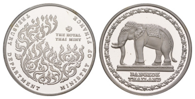 Таиланд медаль к нумизматической выставке в Новой Зеландии "Тайский Слон" 1990 тираж 300 экземпляров, экземпляр продавался только на выставке в 1990, Тайский монетный двор, диаметр 40 мм, вес 25,7 гр никель плакированный серебром PROOF 11-318-11