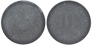 ГЕРМАНИЯ 10 ПФЕННИГОВ 1921 KM 26, J. 299 цинк 45-1267