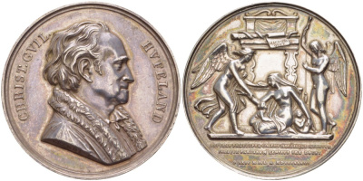 Франция медаль ND Кристоф Вильгельм Гуфеланд (1762-1836) лейб-медик прусского короля Фридриха Вильгельма III, родился 12 августа 1762 года, скончался 25 августа 1836 года, диаметр 41,5 мм серебро 00-822-66